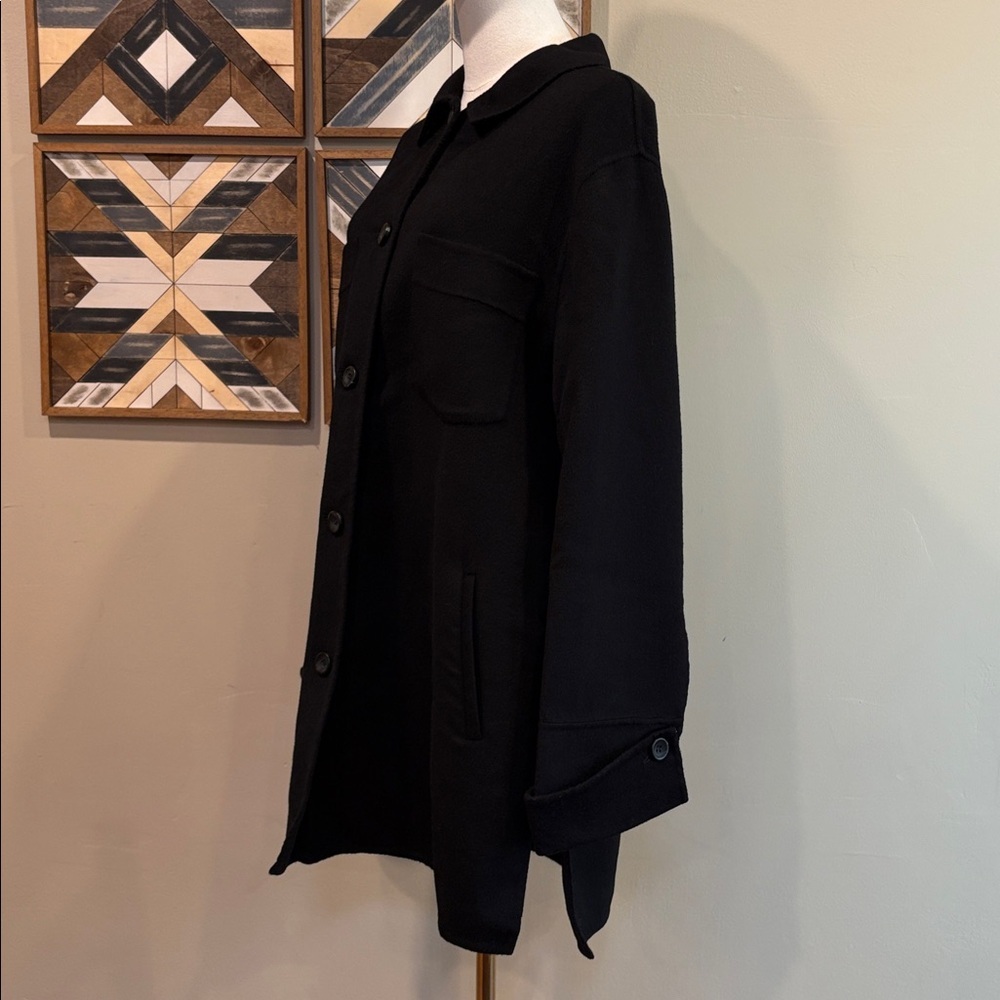NakedCashmere Felted Wool Cashmere Black Shacket Button Up Cardigan Jacket Large - Picture 3 of 12